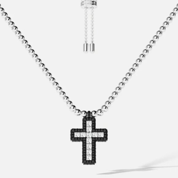 APM Monaco Black Pavé Cross Adjustable Necklace with Beads - Picture 1 of 5